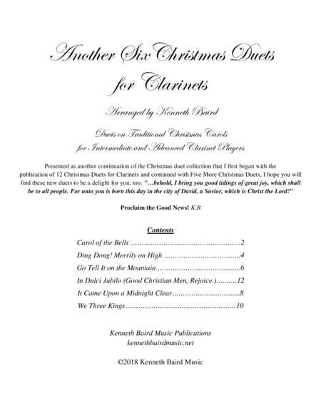 Another Six Christmas Duets for Clarinets (arr. Kenneth Baird)