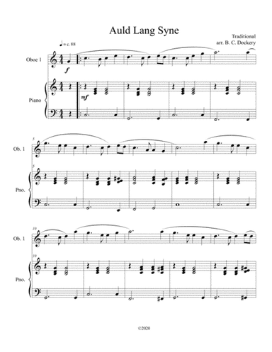 Auld Lang Syne (oboe solo) with optional piano accompaniment (arr. B. C. Dockery)