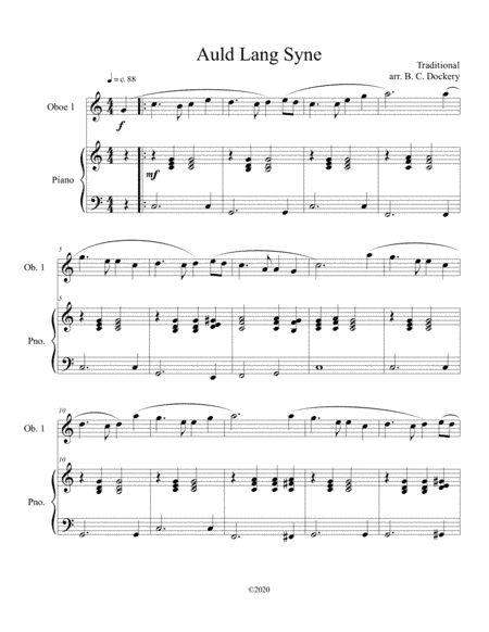 Auld Lang Syne (oboe solo) with optional piano accompaniment (arr. B. C. Dockery)