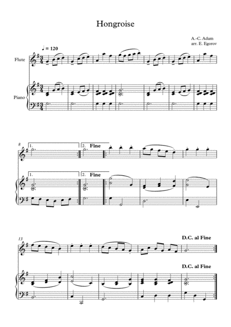 Hongroise, Adolphe-Charles Adam, For Flute & Piano (arr. Eugene Egorov)