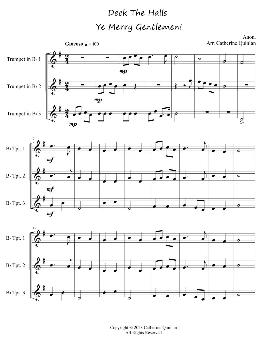 Deck The Halls Ye Merry Gentlemen! (arr. Catherine Quinlan)