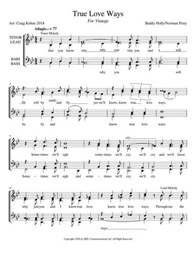 True Love Ways (arr. Craig Kehoe)