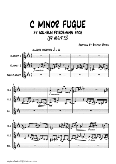 C Minor Fugue By Wilhelm Friedemann Bach for Clarinet Trio. (arr. Stephen Davies)