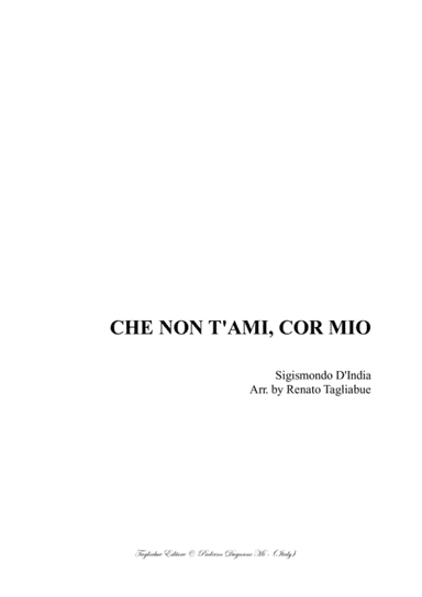 CHE NON T'AMI, COR MIO - Sigismondo d'India - Arr. for SSTTB Choir (arr. Renato Tagliabue)