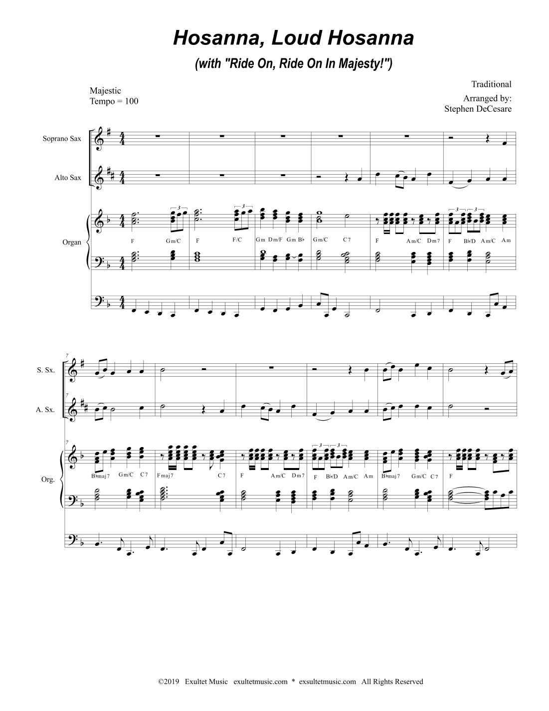Hosanna, Loud Hosanna (with "Ride On, Ride On In Majesty!") (Duet for Soprano & Alto Sax - Organ) (arr. Stephen DeCesare)
