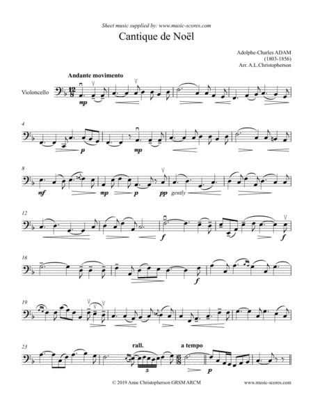 O Holy Night; Cantique de Noel - Solo Cello (arr. Anne L Christopherson GRSM ARCM)