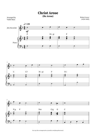 Christ Arose (He Arose) -  Alto Recorder and Piano (with chords) (arr. Valdir Maia)