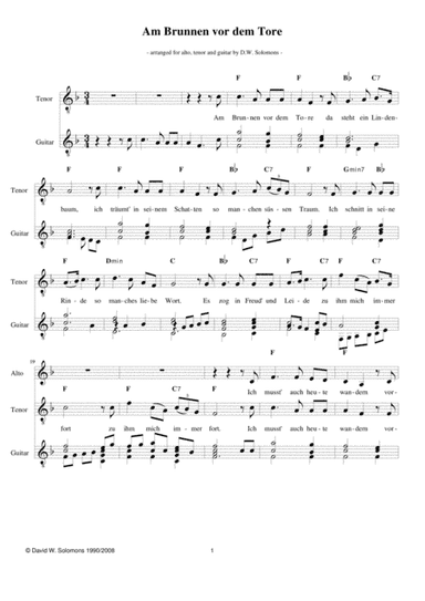Am Brunnen vor dem Tore for alto, tenor and classical guitar (arr. David Warin Solomons)