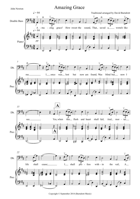 Amazing Grace for Double Bass and Piano (arr. David Burndrett)