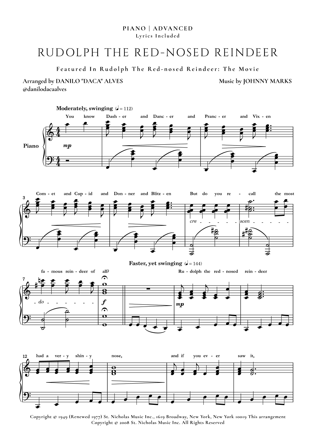 Rudolph The Red-nosed Reindeer (arr. Danilo "Daca" Alves)