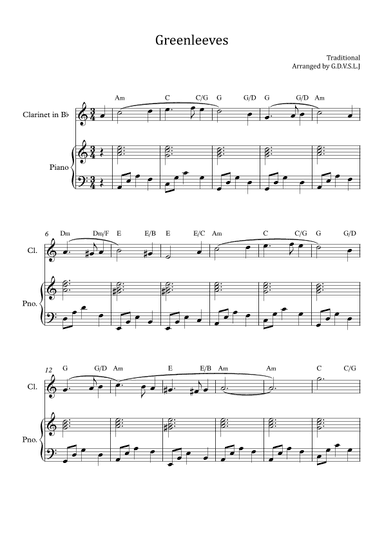 Greensleeves - Clarinet Bb + Piano Accompaniment (arr. G.D.V.S.L.J)