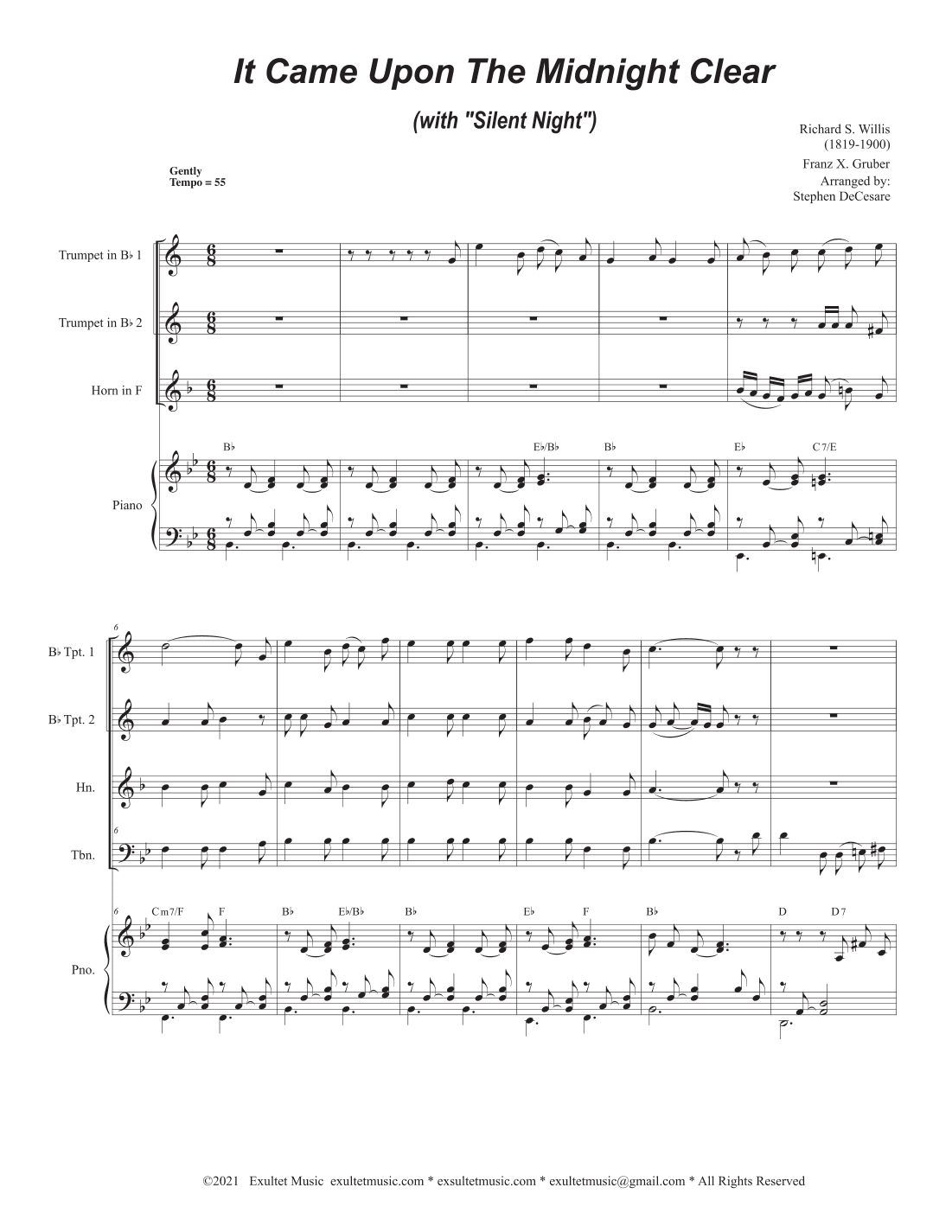 It Came Upon The Midnight Clear (with "Silent Night") (Brass Quartet and Piano) (arr. Stephen DeCesare)