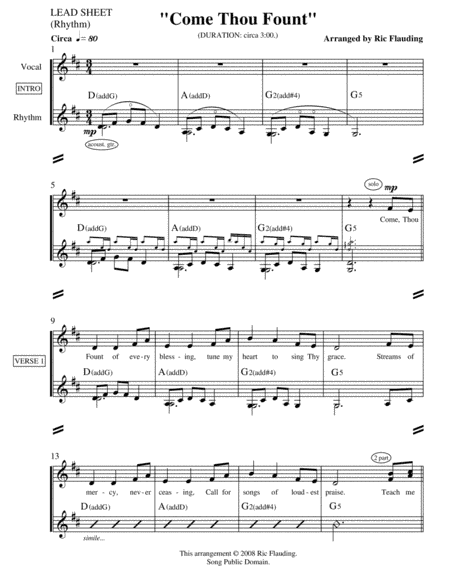 Come Thou Fount (Lead Sheet) (arr. Ric Flauding)