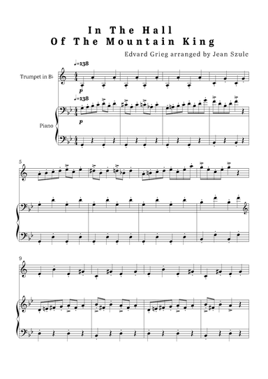 In The Hall of The Mountain King - Tumpet in Bb and Piano (arr. Jean Szulc)