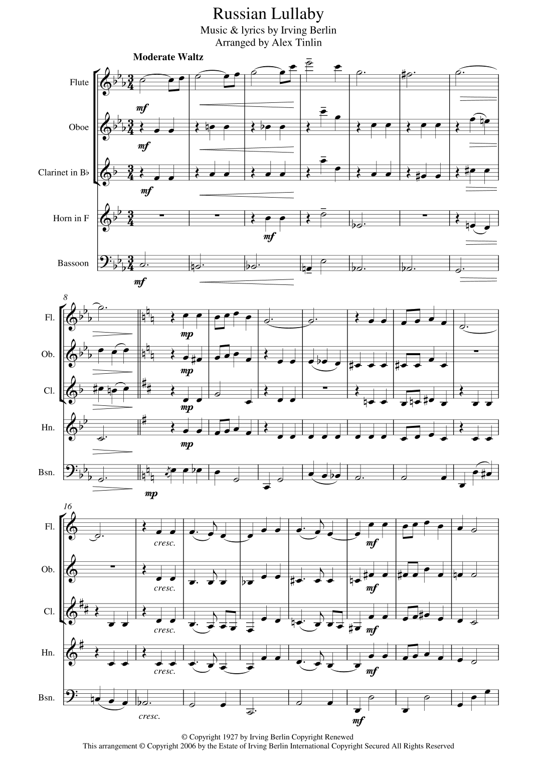 Russian Lullaby (arr. Alex Tinlin)