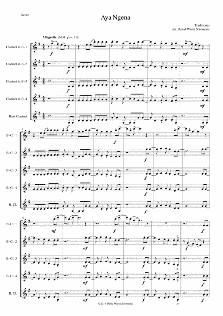 Aya Ngena for clarinet quintet (4 B flats and 1 Bass) (arr. David Warin Solomons)