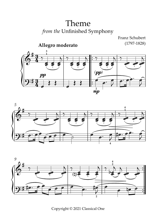 Schubert - Theme from the Unfinished Symphony(With Note name) (arr. MPS)