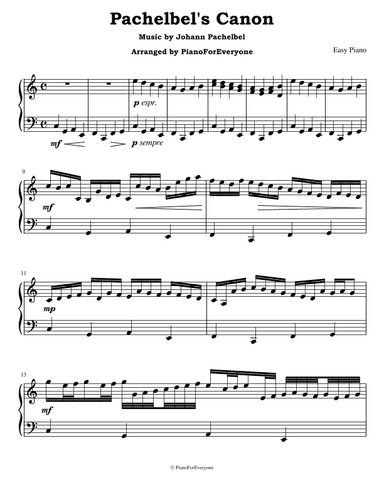Pachelbel's Canon (Easy Piano) (arr. PianoForEveryone)