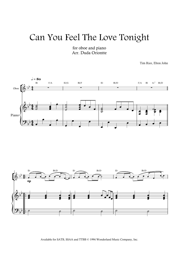 Can You Feel The Love Tonight (arr. Duda Oriontte)