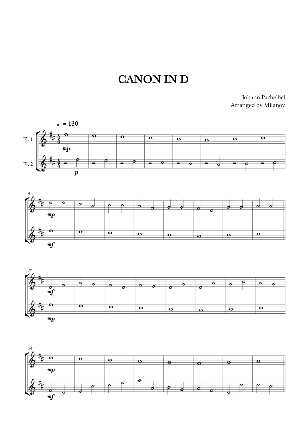 Canon in D | Pachelbel | Flute Duet (arr. Milanov)