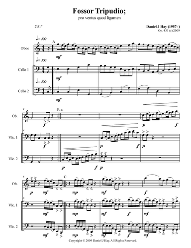 Fossor Tripudio; pro ventus quod ligamen (Opus 431) "The Clown; for wind and strings."