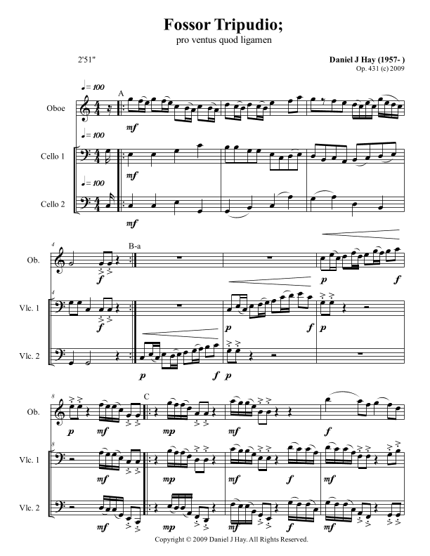 Fossor Tripudio; pro ventus quod ligamen (Opus 431) "The Clown; for wind and strings."