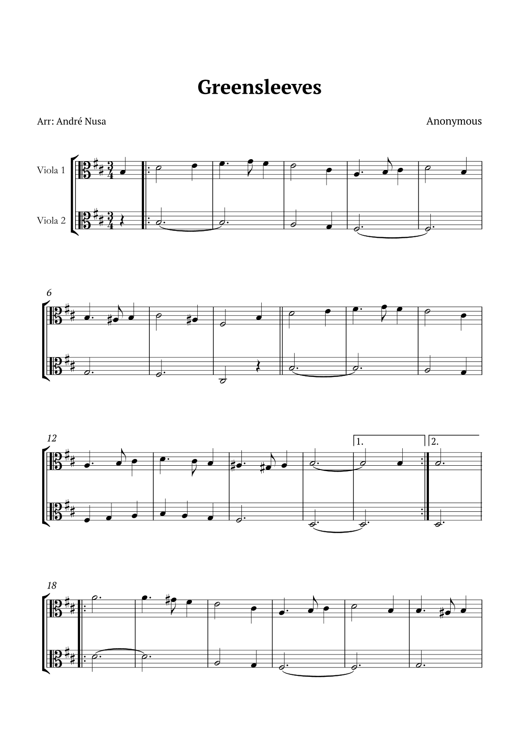 Greensleeves (arr. André Nusa)