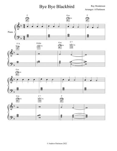 Bye Bye Blackbird for Easy Piano with guitar chords (arr. Andrew Pattinson)