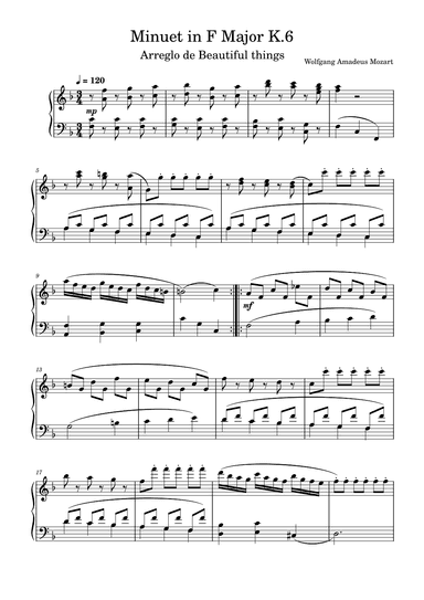 Minuet in F Major-Wolfgang Amadeus Mozart (arr. Beautiful things)