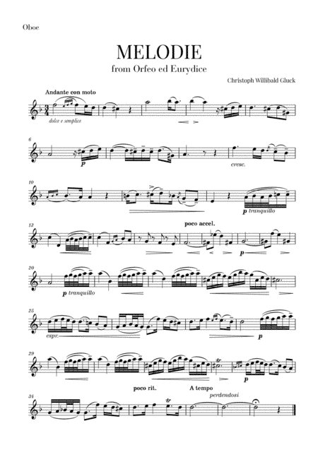 Gluck - Melodie (for Oboe) (arr. Cadenza Editions)
