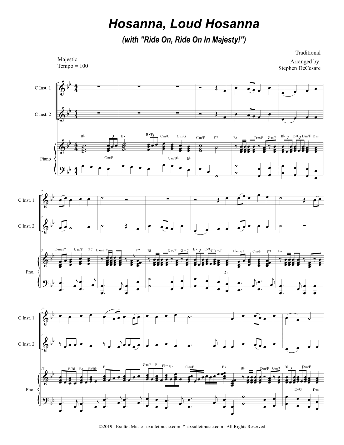 Hosanna, Loud Hosanna (with "Ride On, Ride On In Majesty!") (Duet for C-Instruments - Piano) (arr. Stephen DeCesare)