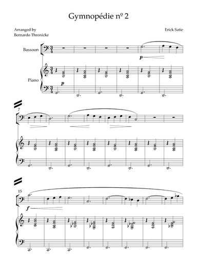 Gymnopédie nº 2  - For Bassoon and Piano (arr. Bernardo Thronicke)