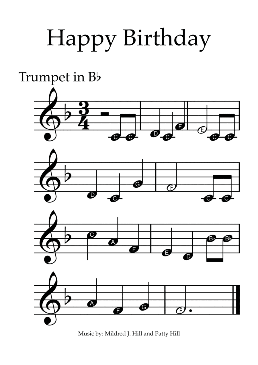 Happy Birthday - Trumpet with note names (arr. Juan Arce)