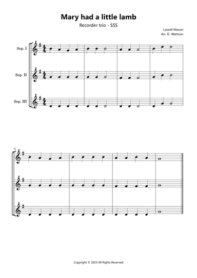 Mary had a little lamb (arr. D. Wattson)