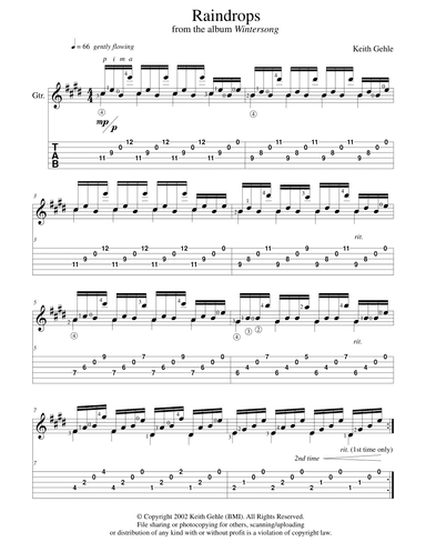 "Raindrops" for solo classical fingerstyle guitar (+TAB)