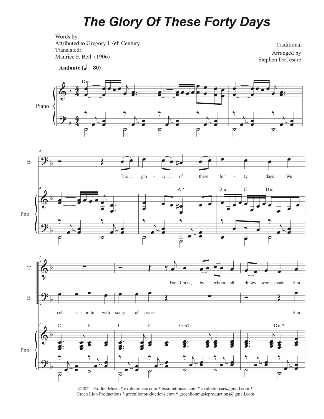 The Glory Of These Forty Days (2-part choir - (TB) (arr. Stephen DeCesare)
