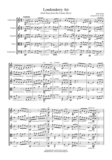 Londonderry Air for solo violin and string quartet (string quintet/orchestra) (arr. Klas Krantz)