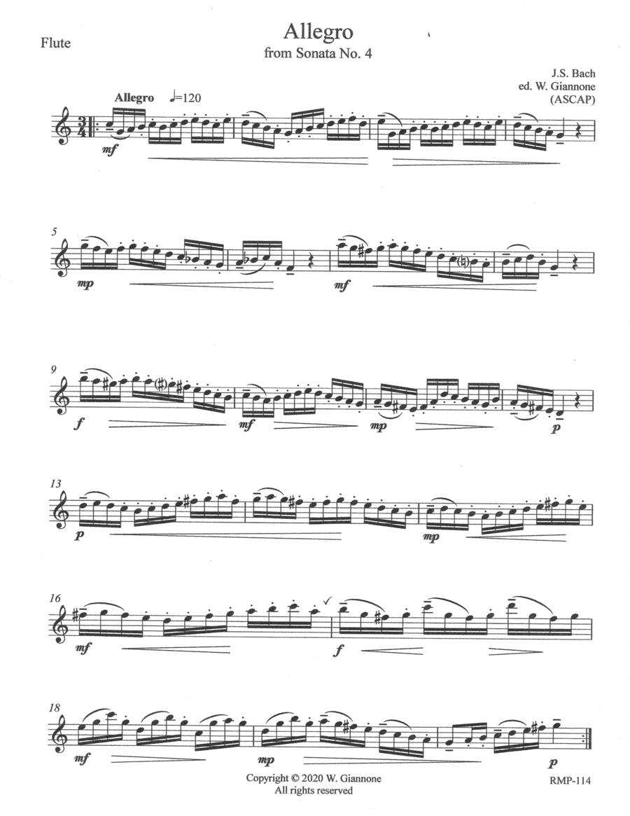 Bach - Allegro from Sonata No. 4 (arr. W. Giannone)