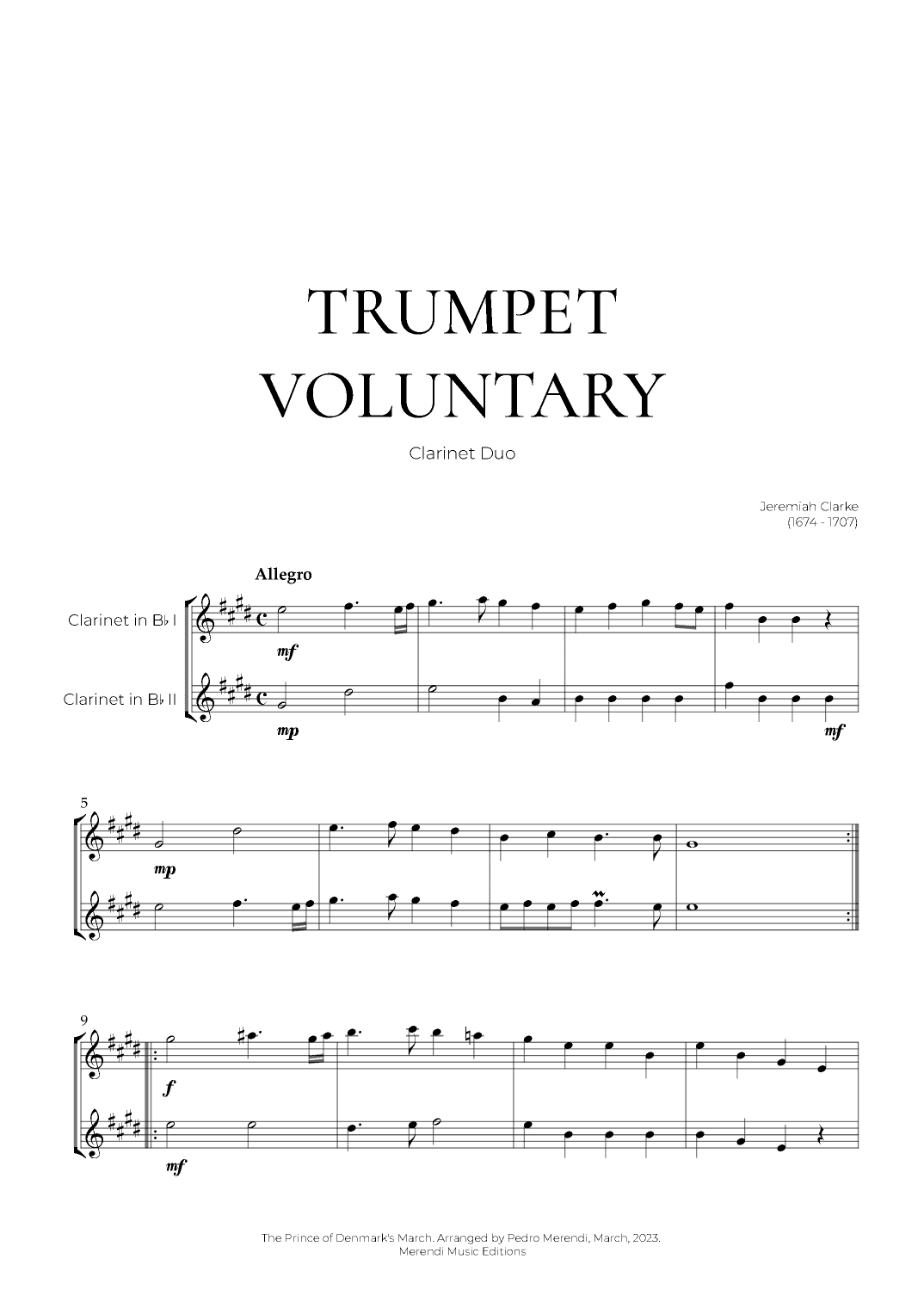 Trumpet Voluntary (Clarinet Duo) - Jeremiah Clarke (arr. Pedro Merendi)