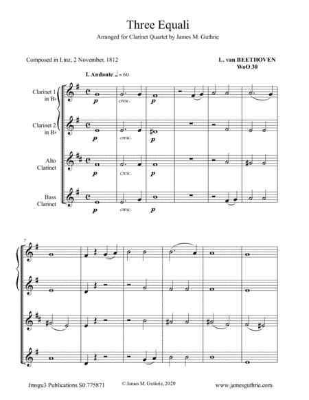 Beethoven: Three Equali WoO 30 for Clarinet Quartet (arr. James Guthrie, ASCAP)