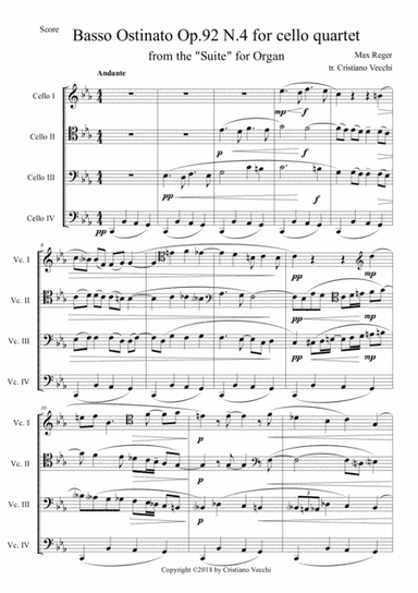 Basso Ostinato Op.92 N.4 for cello quartet (arr. Cristiano Vecchi)