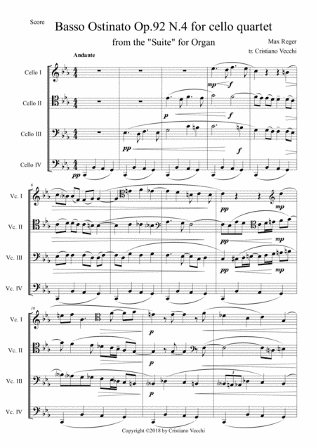 Basso Ostinato Op.92 N.4 for cello quartet (arr. Cristiano Vecchi)