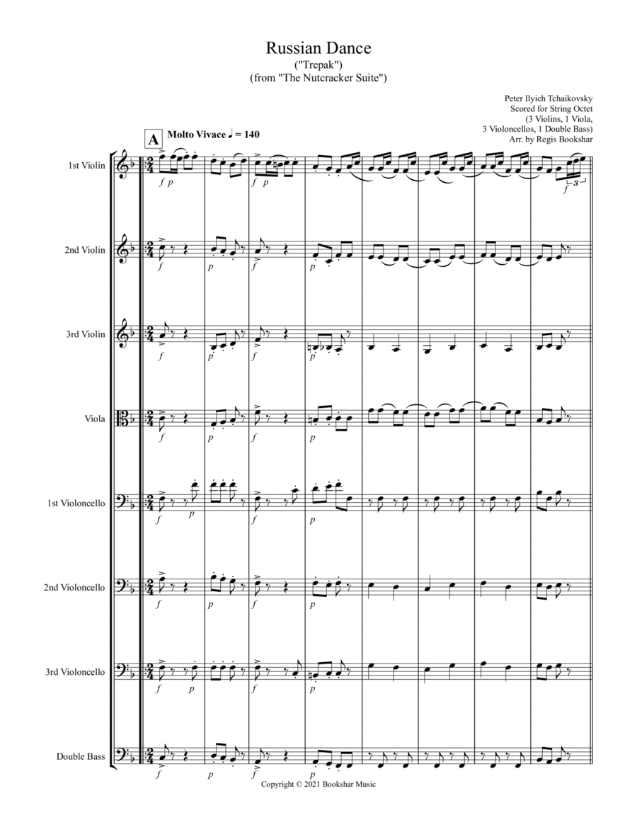 Russian Dance ("Trepak") (from "The Nutcracker Suite") (F) (String Octet - 3 Violins, 1 Viola, 3 Cel (arr. Regis Bookshar)