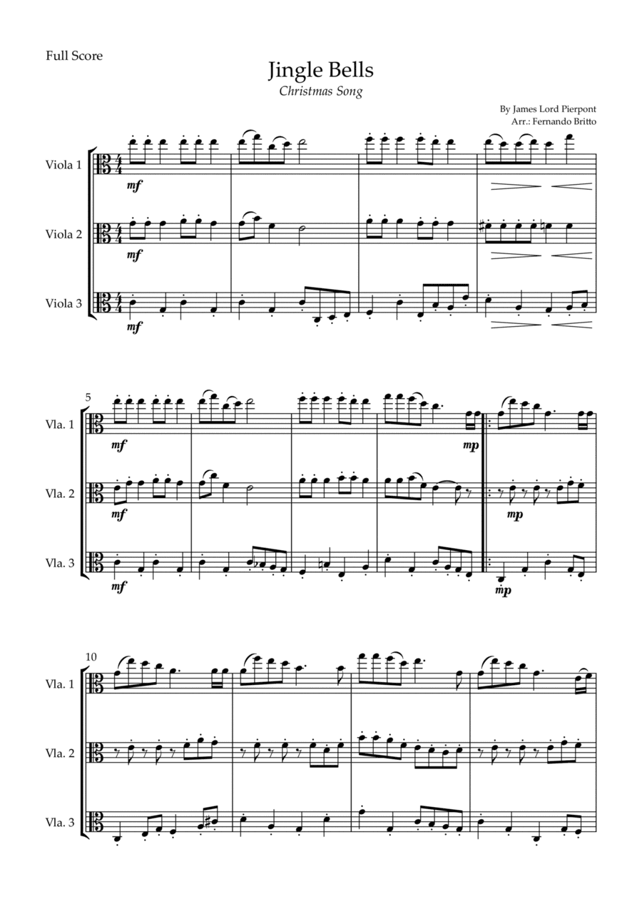 Jingle Bells (Christmas Song) for Viola Trio (arr. Fernando Britto)