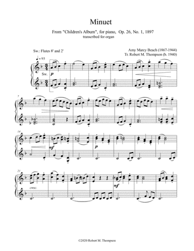 Amy Beach whimsical piece for Organ Manuals Alone transcribed from "Children's Album", Op. 36, No. 1 (arr. Robert M. Thompson, A.Mus.D. (b. 1940))