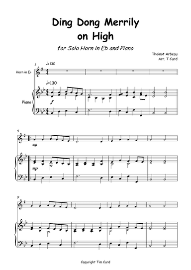 Ding Dong Merrily on High for Horn in Eb and Piano (arr. Tim Curd)