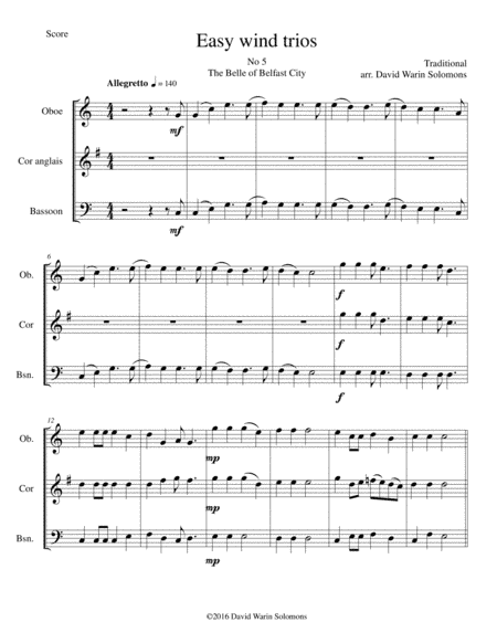 The Belle of Belfast city (I'll tell my ma) for double-reed trio (oboe, cor anglais, bassoon) (arr. David Warin Solomons)