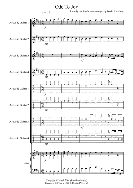 Ode To Joy for Guitar Quartet (arr. David Burndrett)
