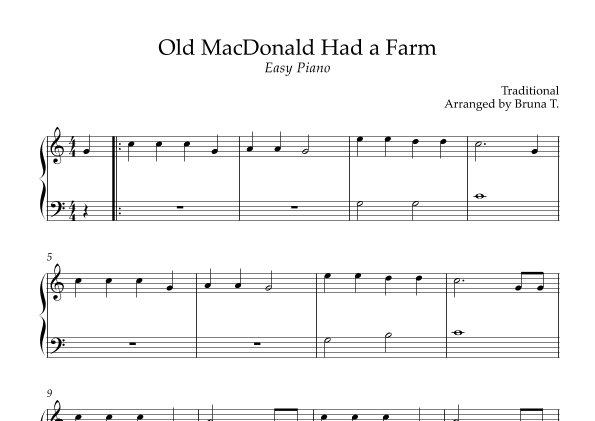 Old MacDonald Had a Farm (Kids' Piano) (arr. Bruna T.)