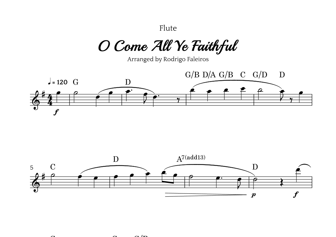 O Come All Ye Faithful (for flute solo) (arr. Rodrigo Faleiros)